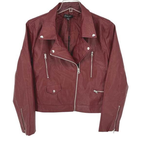 LOVETREE Women's Wine Faux Leather Moto Jacket Plus Size 3X Zip Up Buckle Retro - Picture 2 of 11